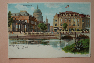 Ansichtskarte Litho AK Gruß aus Potsdam 1895-1904 Stadtschloß Bittschriften Linde Baum Architektur Ortsansicht Brandenburg